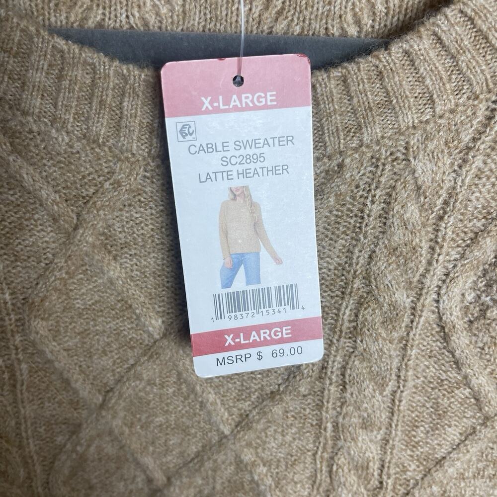 Vince Camuto Women's Warm Cozy Pullover Crew Neck Cable Sweater Latte Heather XL - Picture 8 of 11